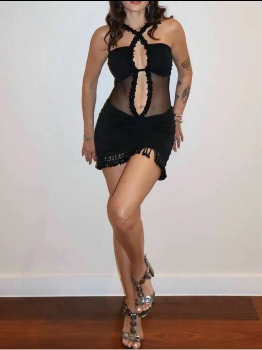 20s inspired black bodycon dress